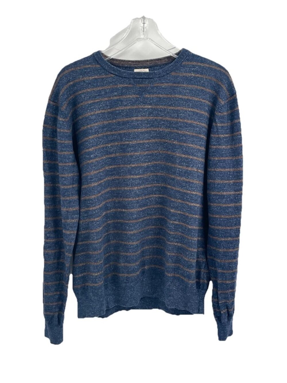 Faherty Mens Blue Brown Striped Cashmere Blend Crew Neck Sweater L Knit